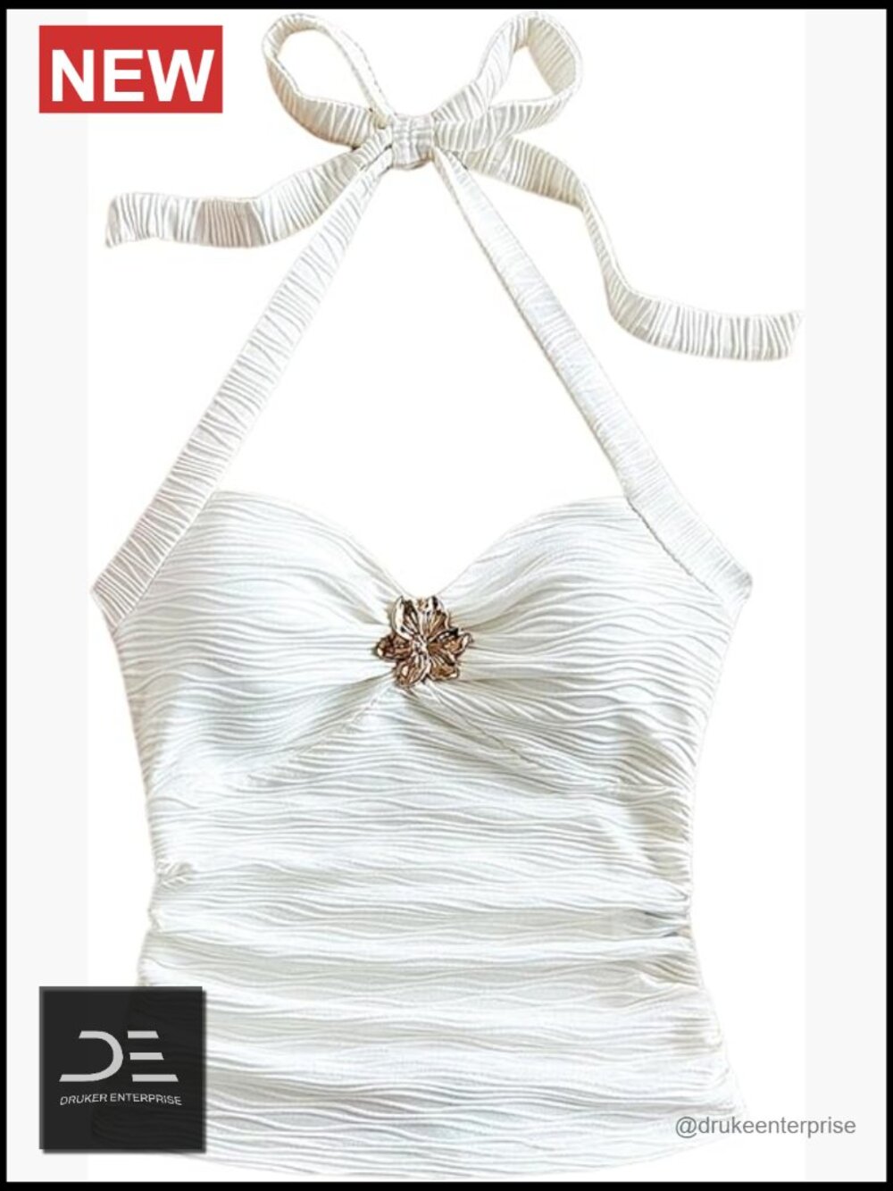 V Neck Halter Top Open Back Ruched Floral Metal Summer Going Out Cami